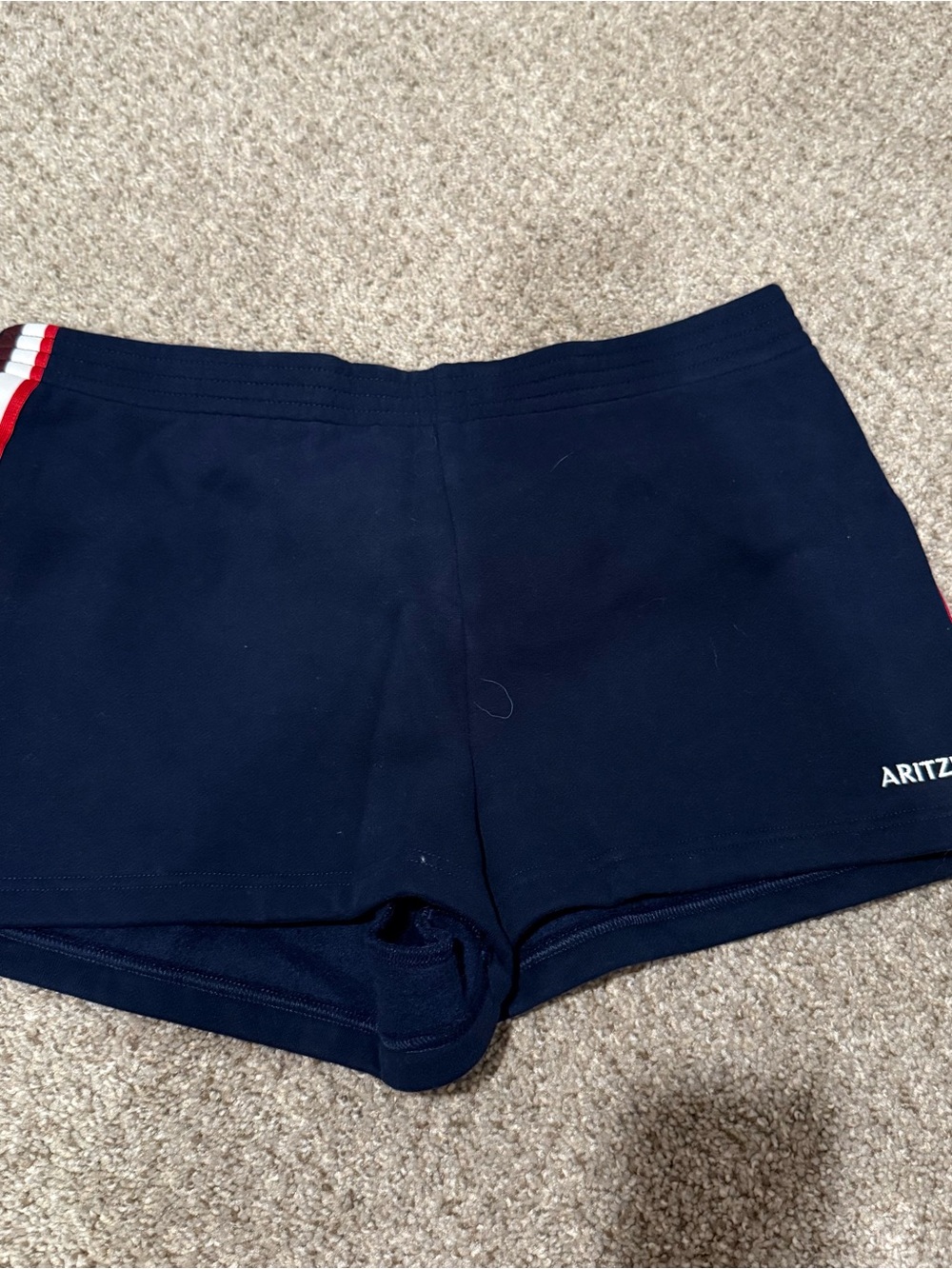 Aritzia Navy Athletic Shorts with Red & White Side Stripe perfect fit